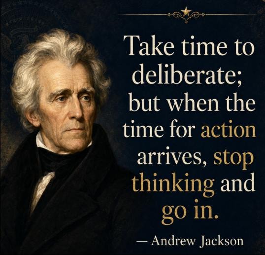 Andrew Jackson portrait with quote on action